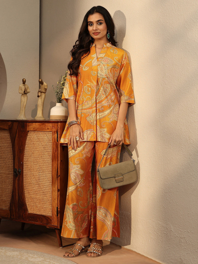 Libas Mustard Paisley Printed Silk Blend Co-Ord Set