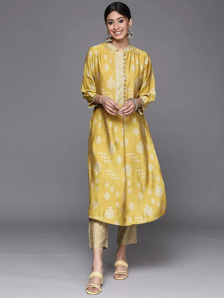 Mustard Printed Chanderi Silk Kurta - Libas