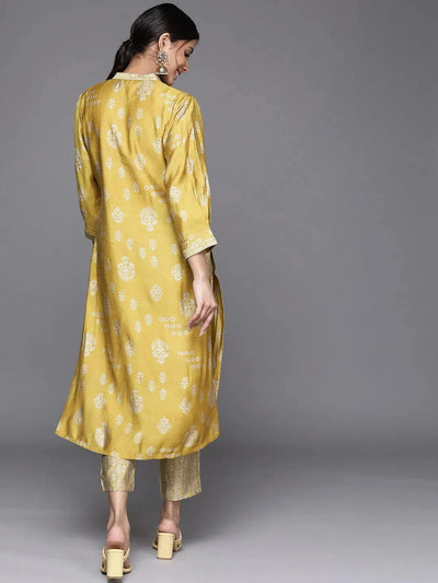 Mustard Printed Chanderi Silk Kurta - Libas