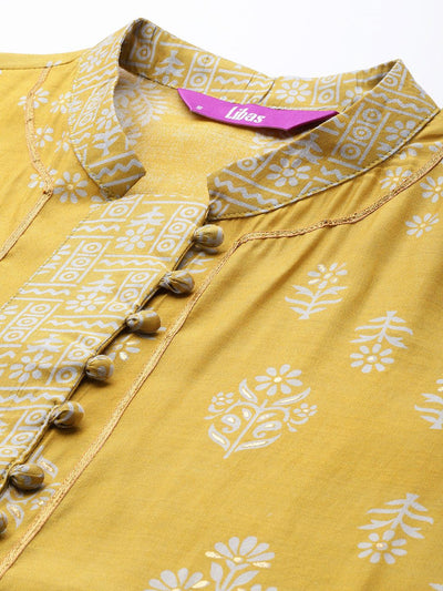 Mustard Printed Chanderi Silk Kurta - Libas