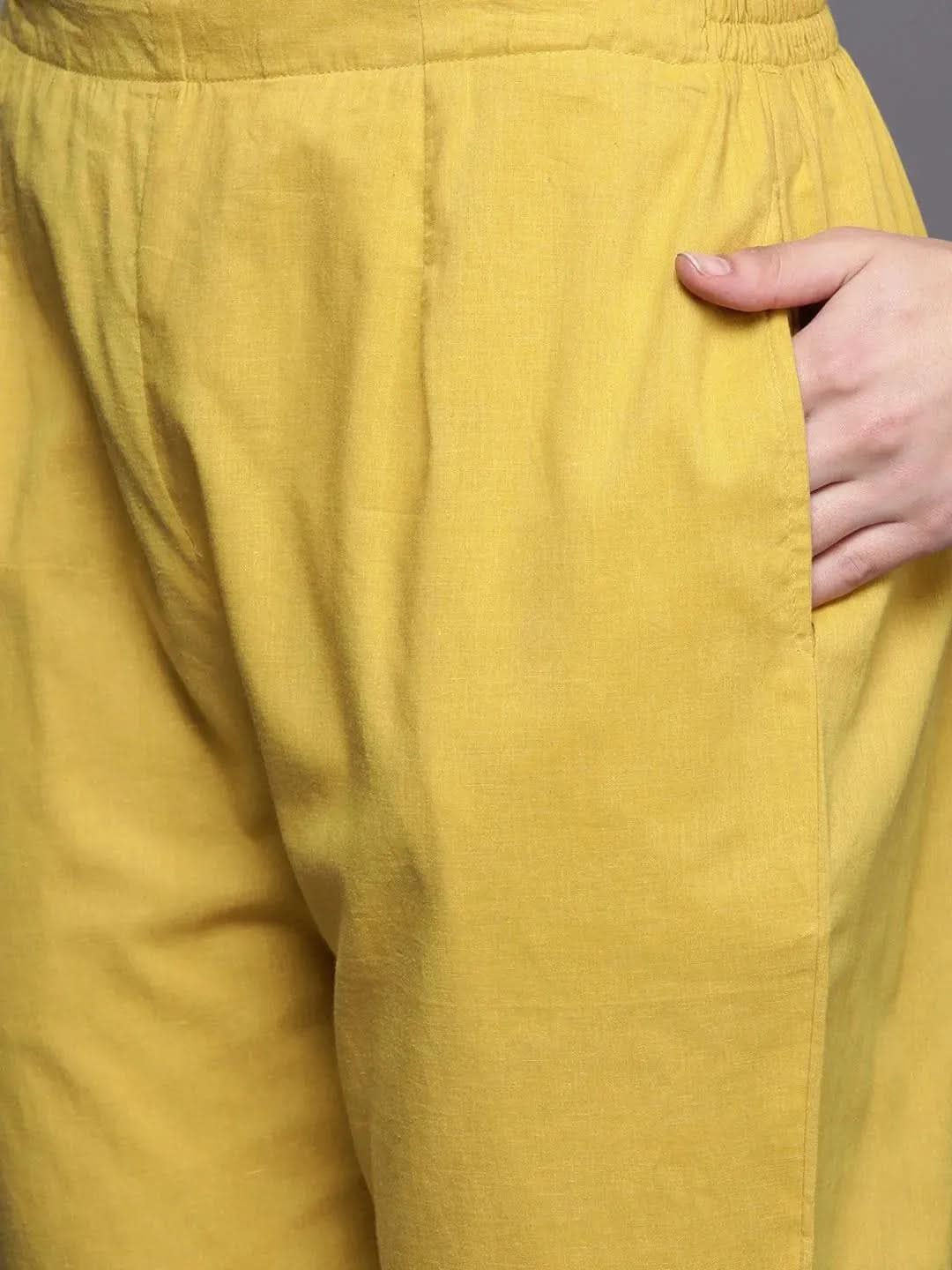 

Mustard Printed Chanderi Silk Straight Kurta With Dupatta