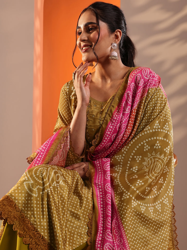 Libas Mustard Printed Chinon Straight Suit Set With Dupatta
