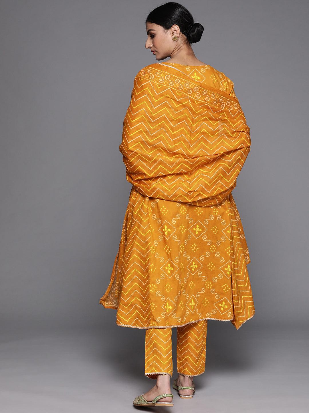 Mustard Printed Cotton Suit Set - Libas
