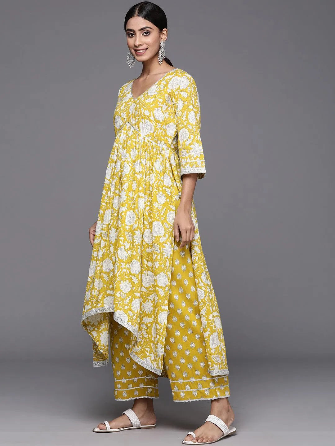 Mustard Printed Cotton Suit Set - Libas