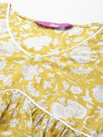 Mustard Printed Cotton Suit Set - Libas