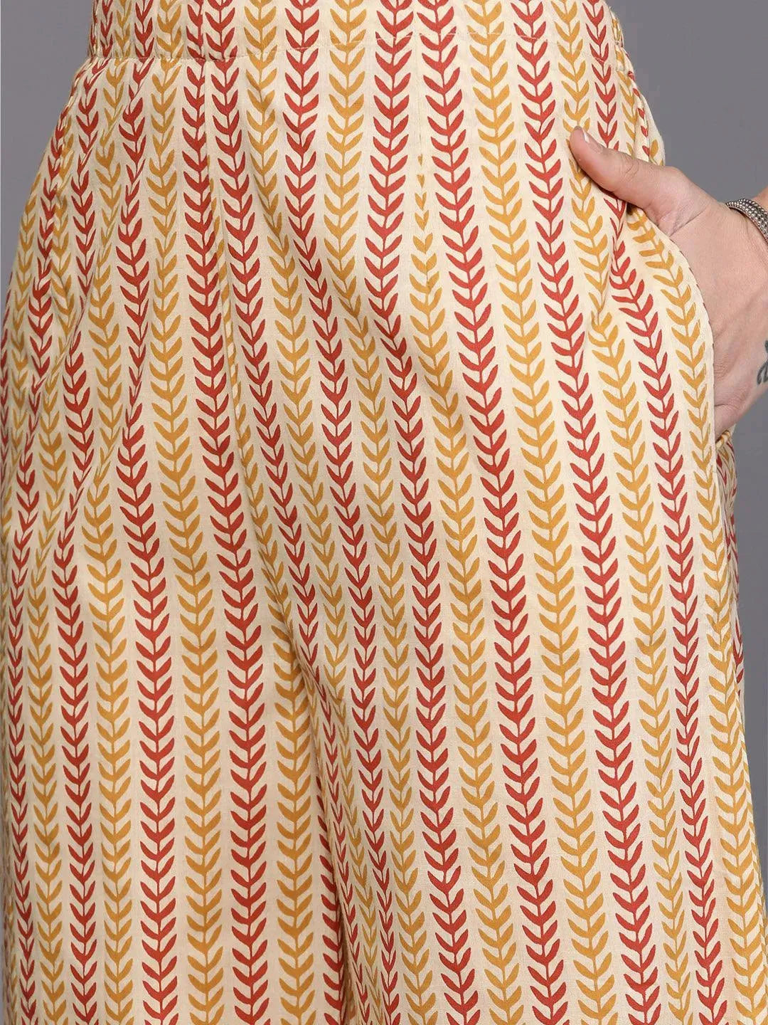 Mustard Printed Cotton Suit Set - Libas 