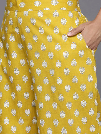 Mustard Printed Cotton Suit Set - Libas