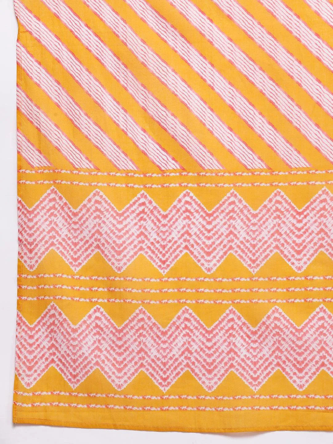 Mustard Printed Cotton A-Line Kurta With Palazzos & Dupatta - Libas 