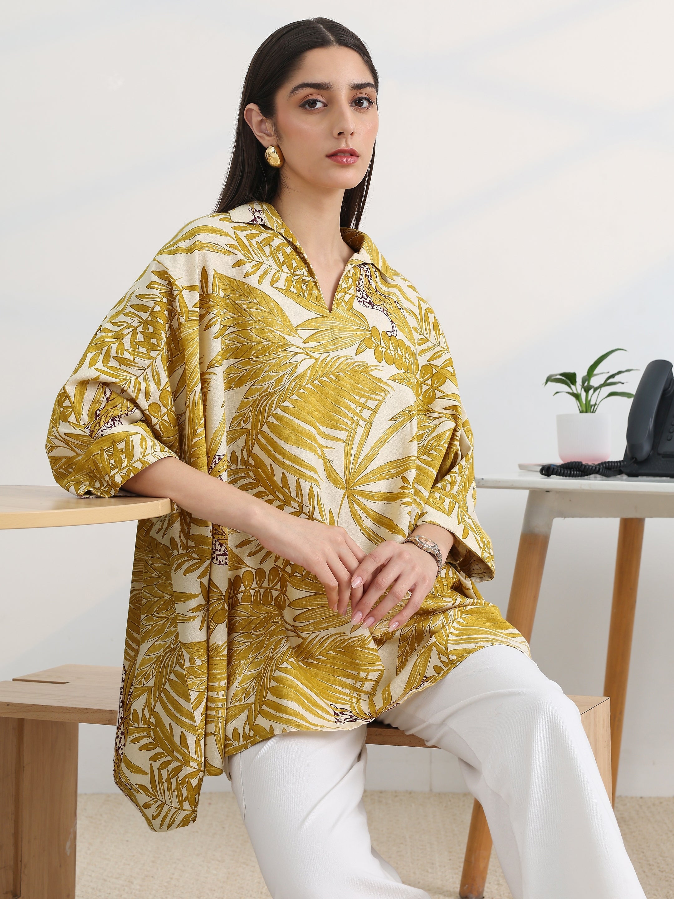 libas Mustard Printed Cotton A-Line Short Kurti-picture-21