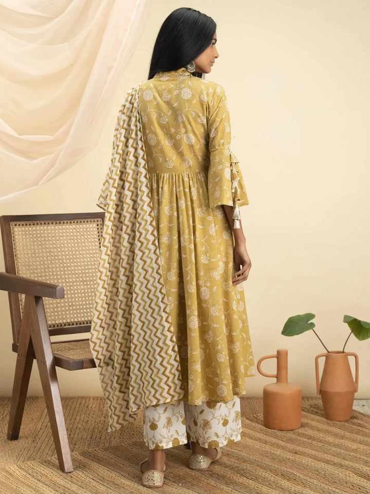 Mustard Printed Cotton Suit Set - Libas