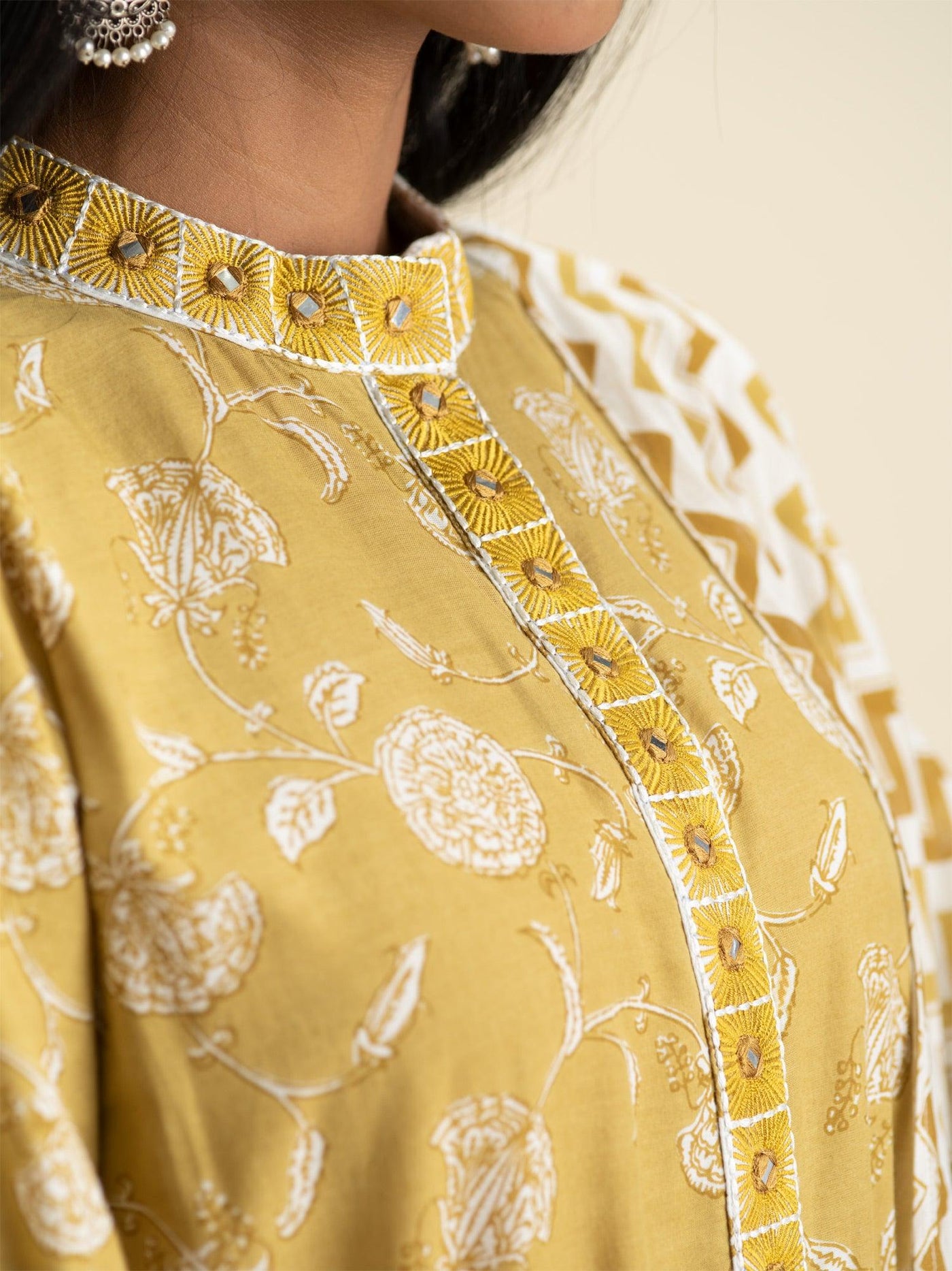 Mustard Printed Cotton Suit Set - Libas