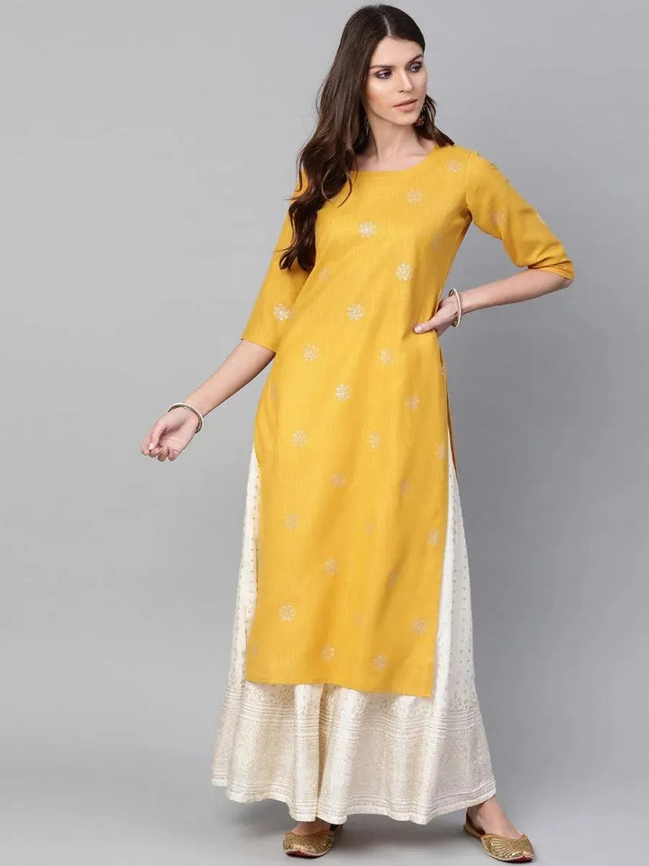 Mustard Printed Cotton Kurta - Libas