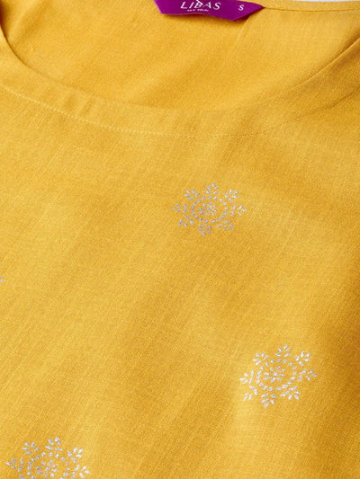 Mustard Printed Cotton Kurta - Libas