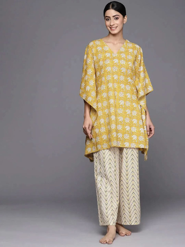 Libas Mustard Printed Cotton Night Suit