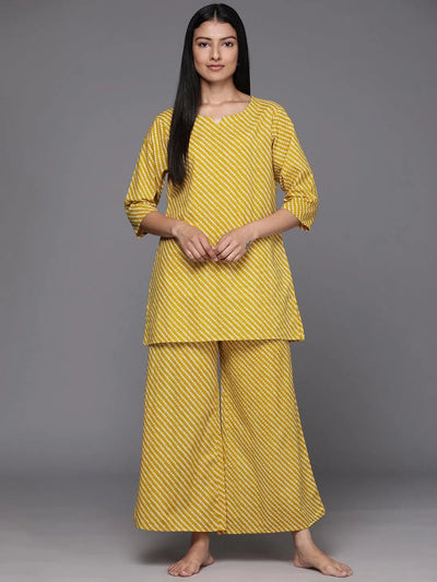 Mustard Printed Cotton Night Suit - Libas