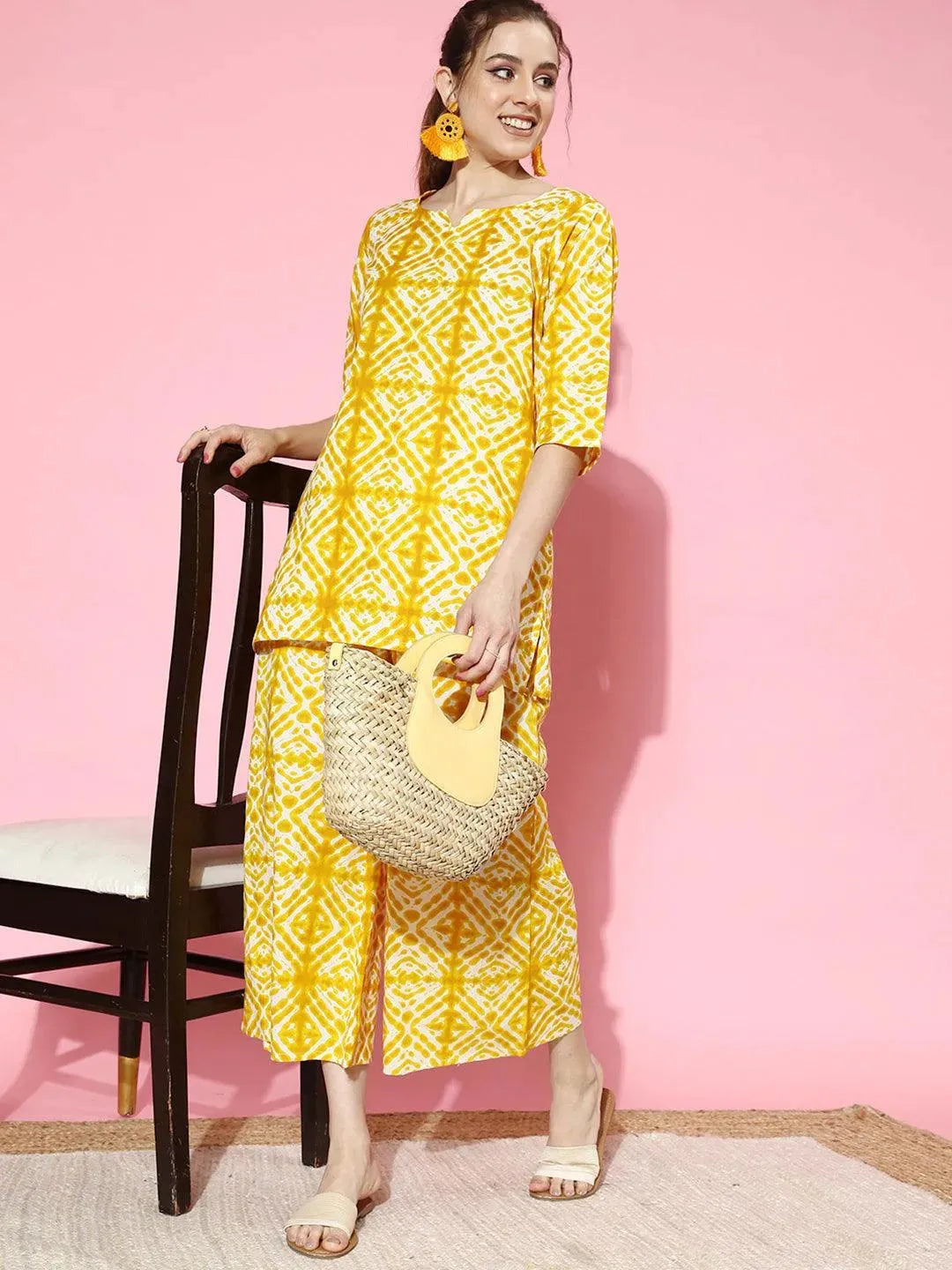 Mustard Printed Cotton Night Suit - Libas