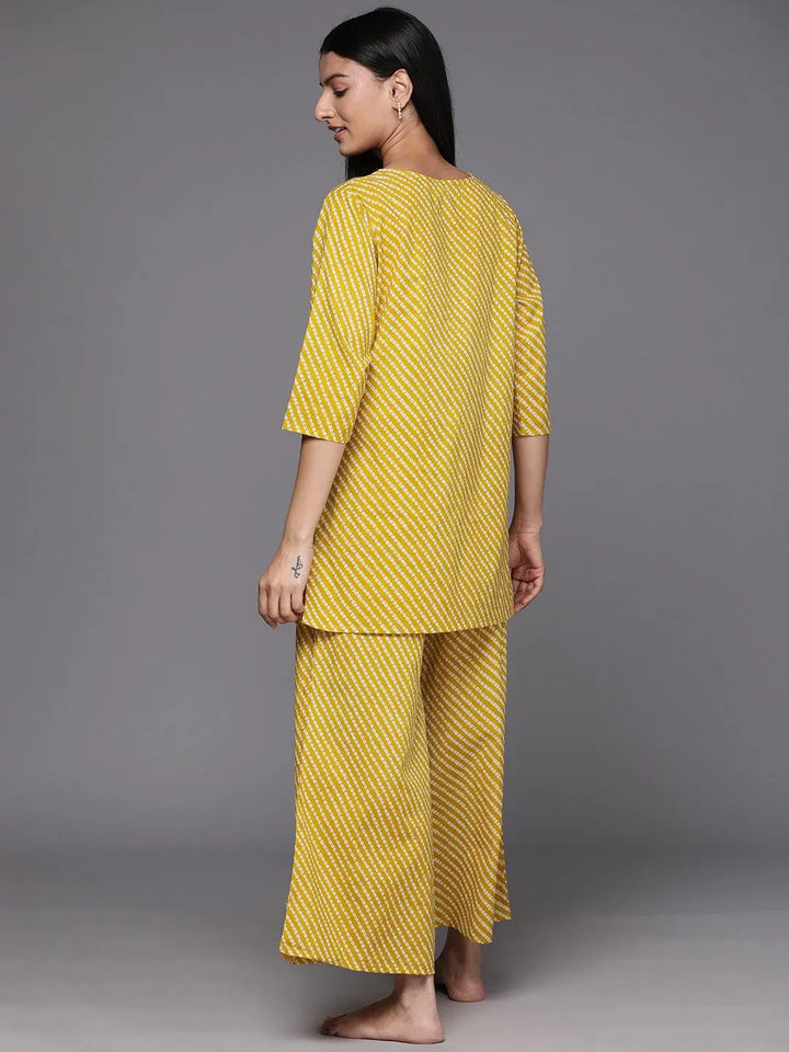 Mustard Printed Cotton Night Suit - Libas