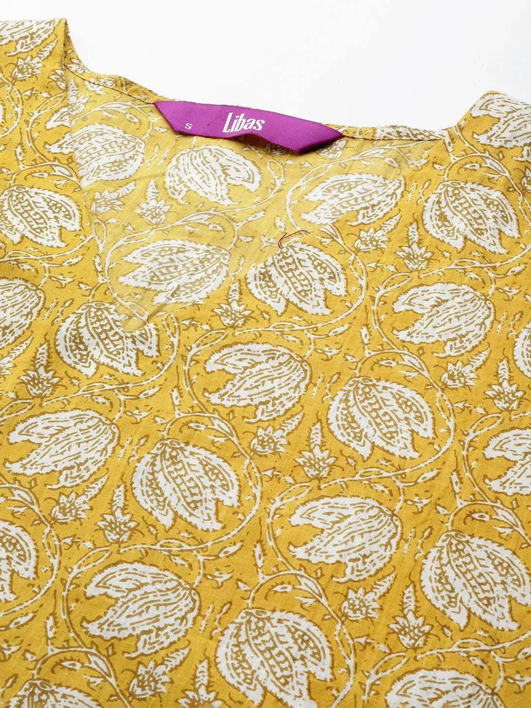 Mustard Printed Cotton Night Suit - Libas 