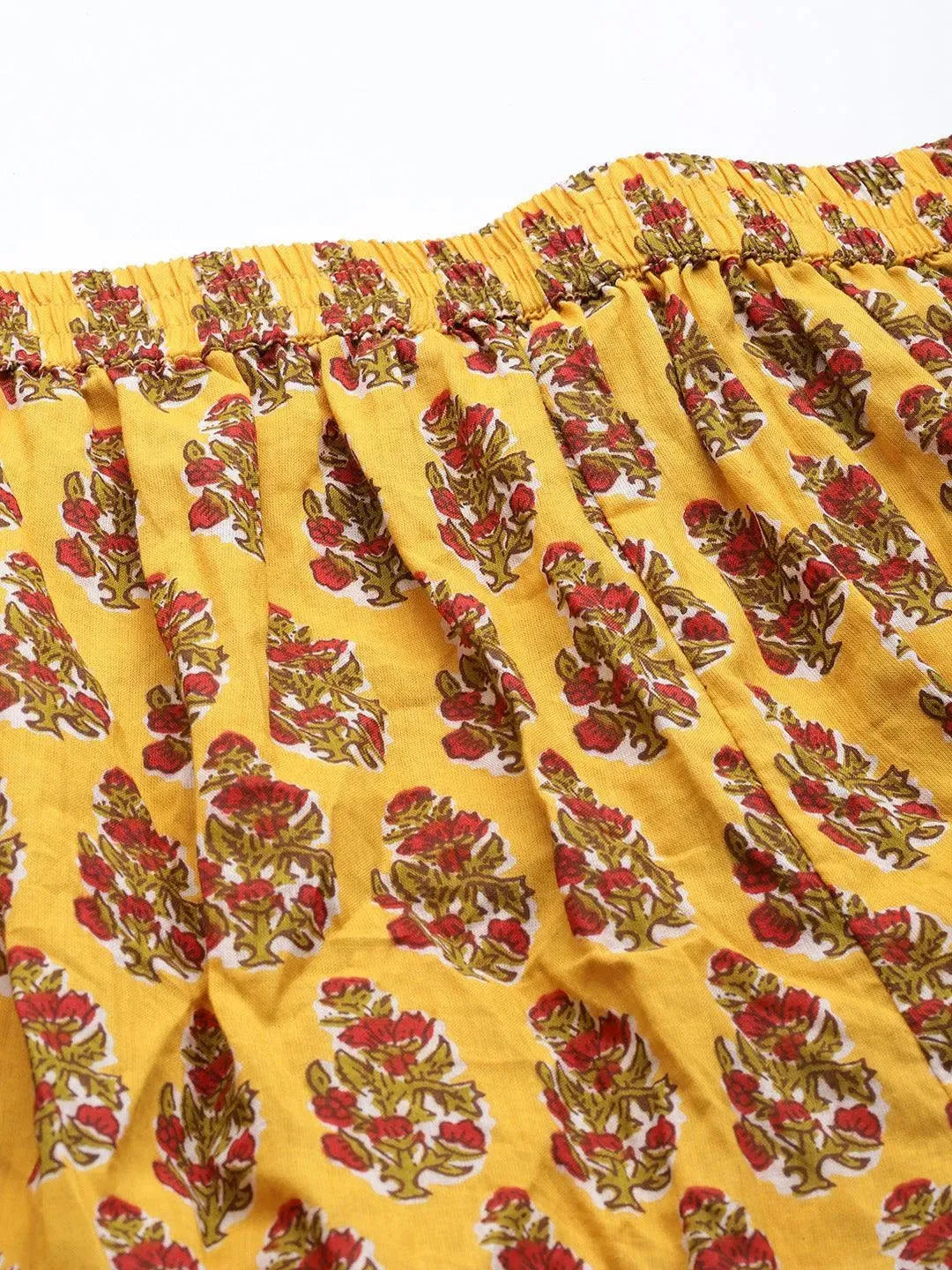 Mustard Printed Cotton Night Suit - Libas 