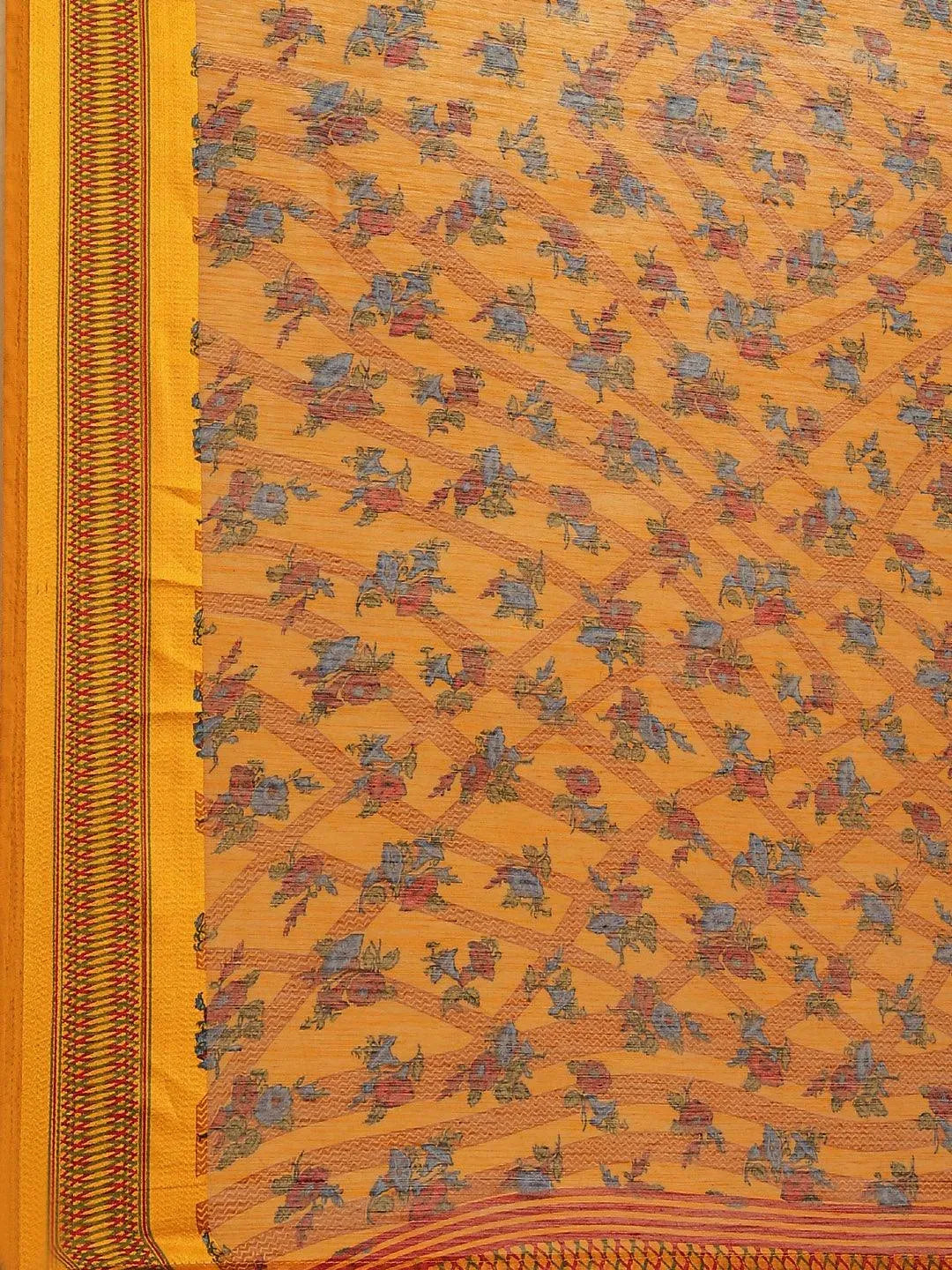 Mustard Printed Cotton Saree - Libas