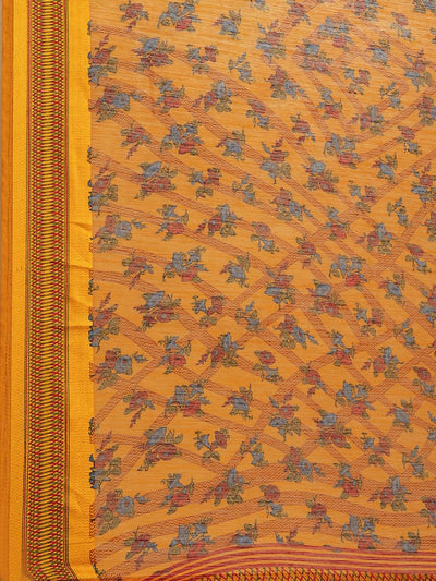 Mustard Printed Cotton Saree - Libas