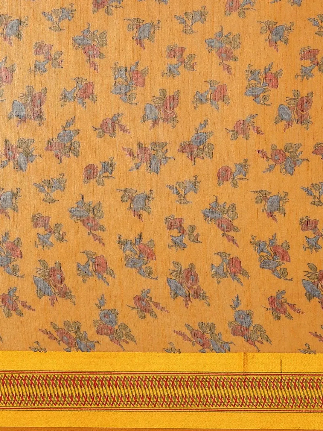 Mustard Printed Cotton Saree - Libas 