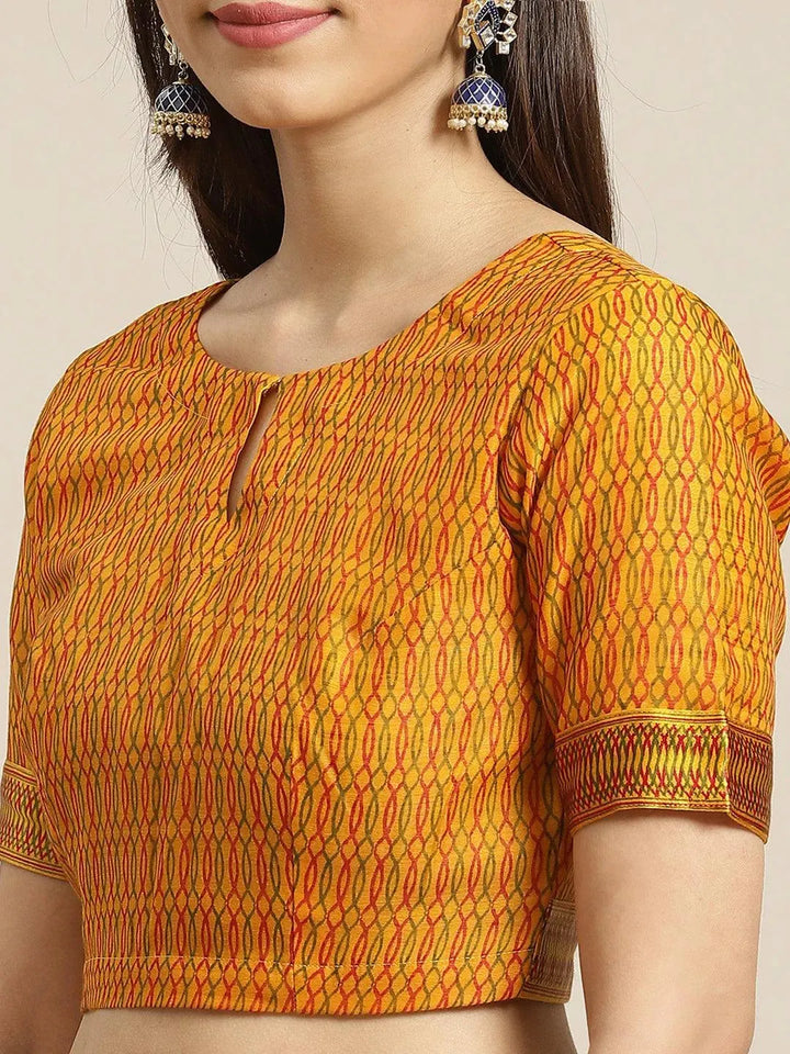 Mustard Printed Cotton Saree - Libas