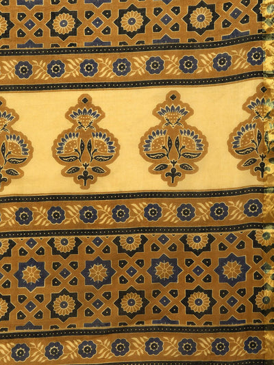 Mustard Printed Cotton Saree - Libas