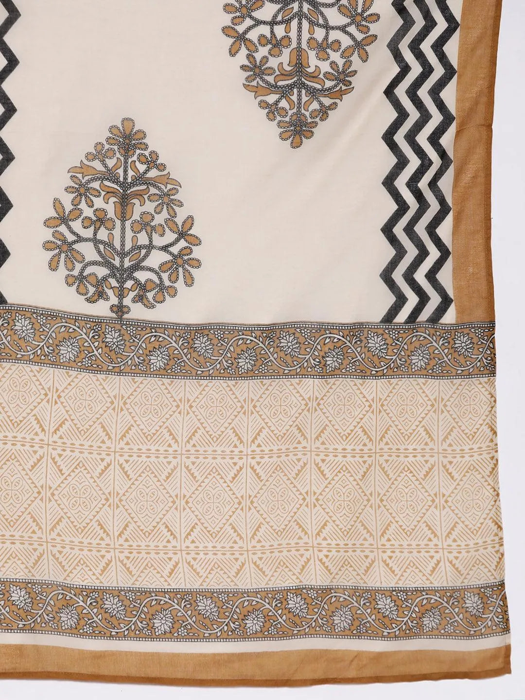 Mustard Printed Cotton Straight Kurta With Palazzos & Dupatta - Libas 