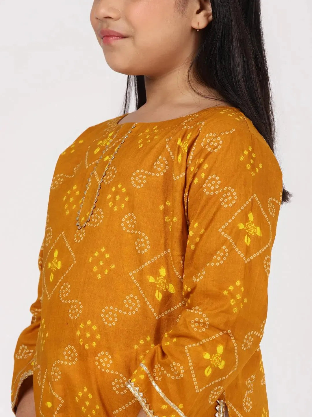 Mustard Printed Cotton Suit Set - Libas