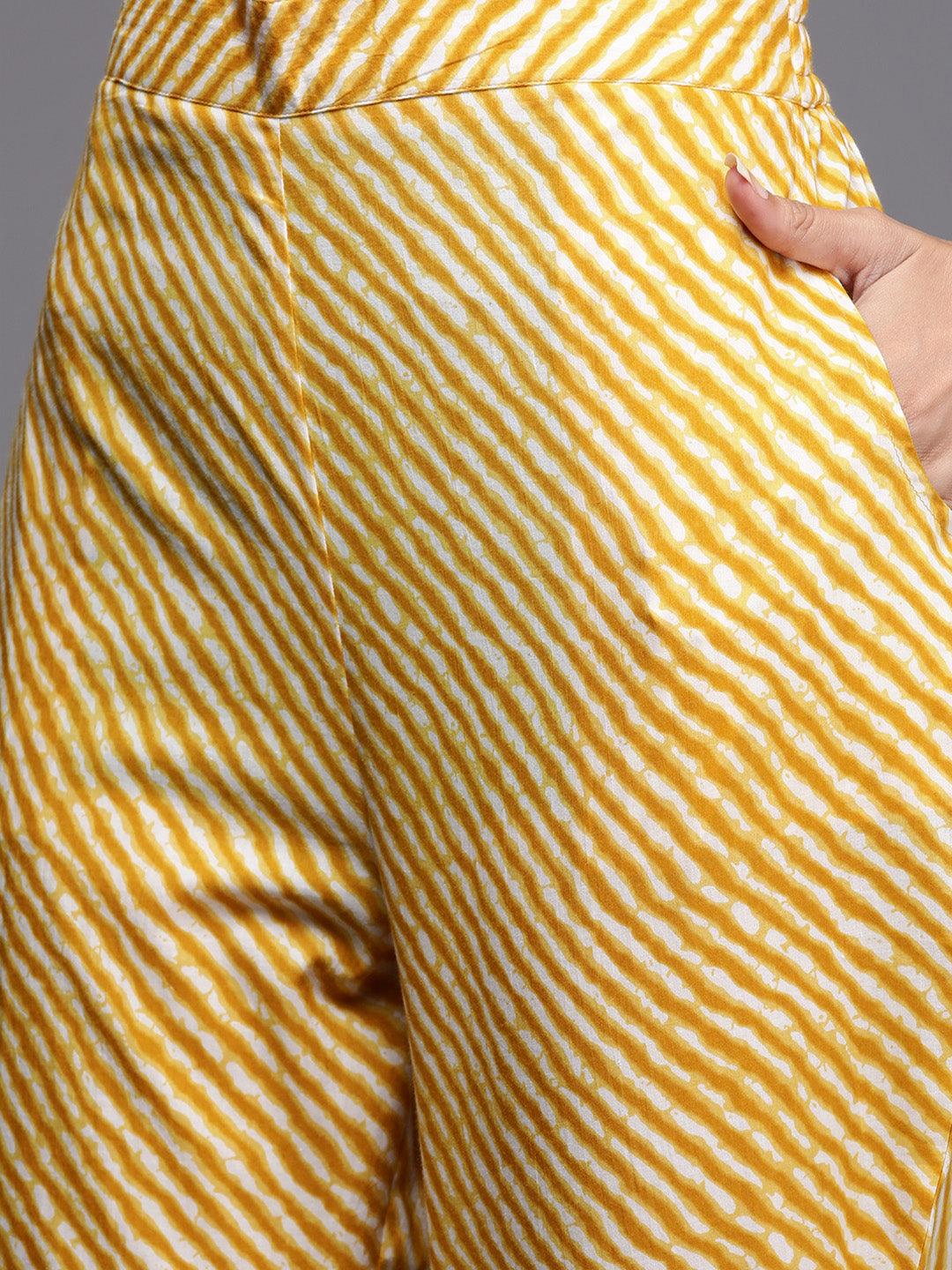 Mustard Printed Cotton Straight Suit Set - Libas