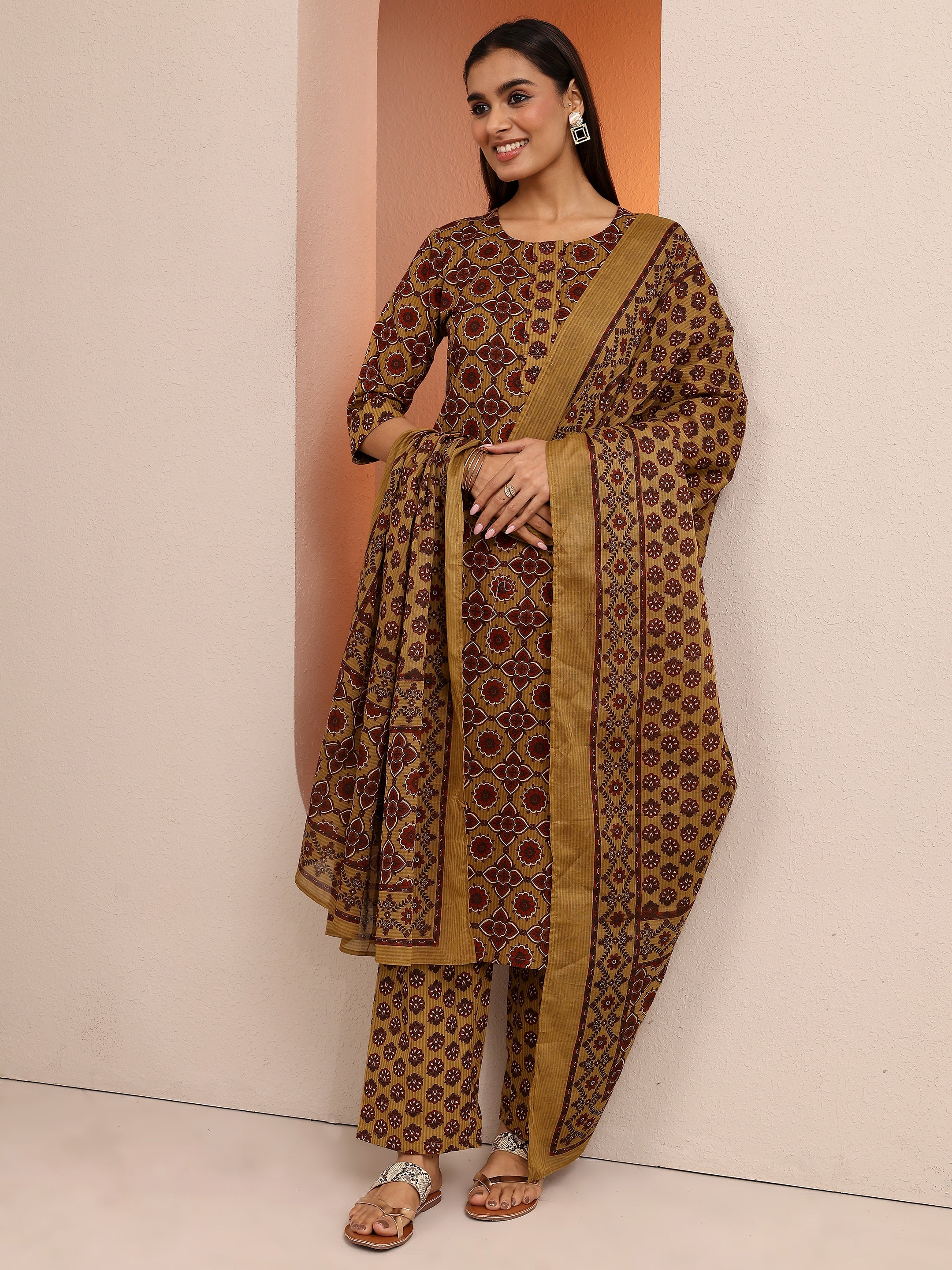 libas Mustard Printed Cotton Straight Suit Set With Dupatta-picture-29
