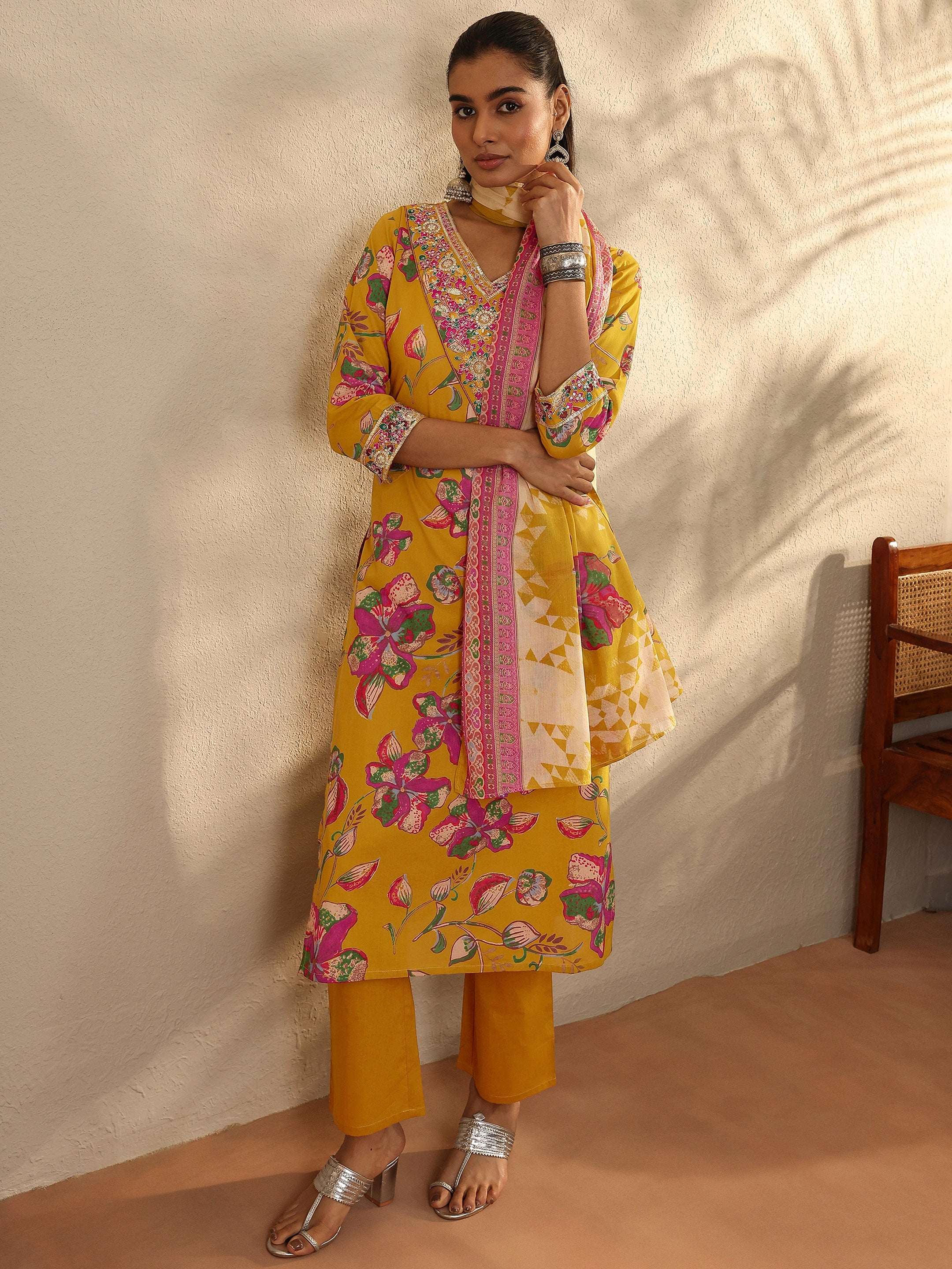 libas Mustard Printed Cotton Straight Suit Set With Dupatta-picture-63
