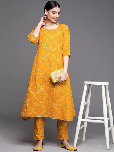 Mustard Printed Cotton Trousers - Libas