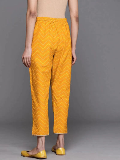 Mustard Printed Cotton Trousers - Libas