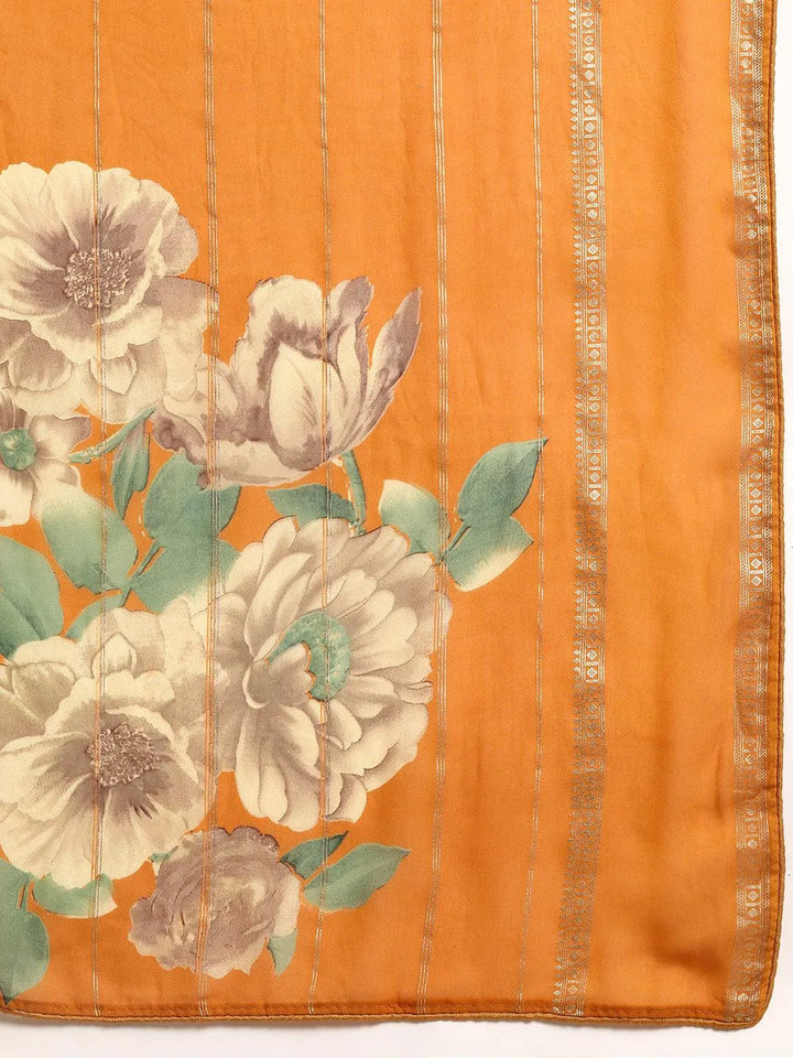 Mustard Printed Georgette Saree - Libas