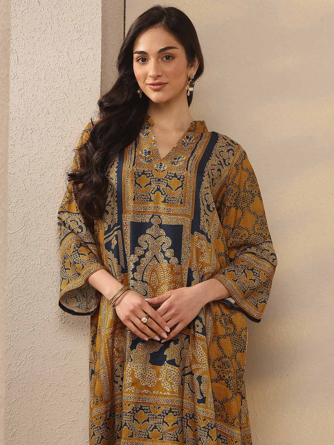  Mustard Printed Muslin Co-Ord Sets 