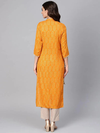 Mustard Printed Rayon Kurta - Libas