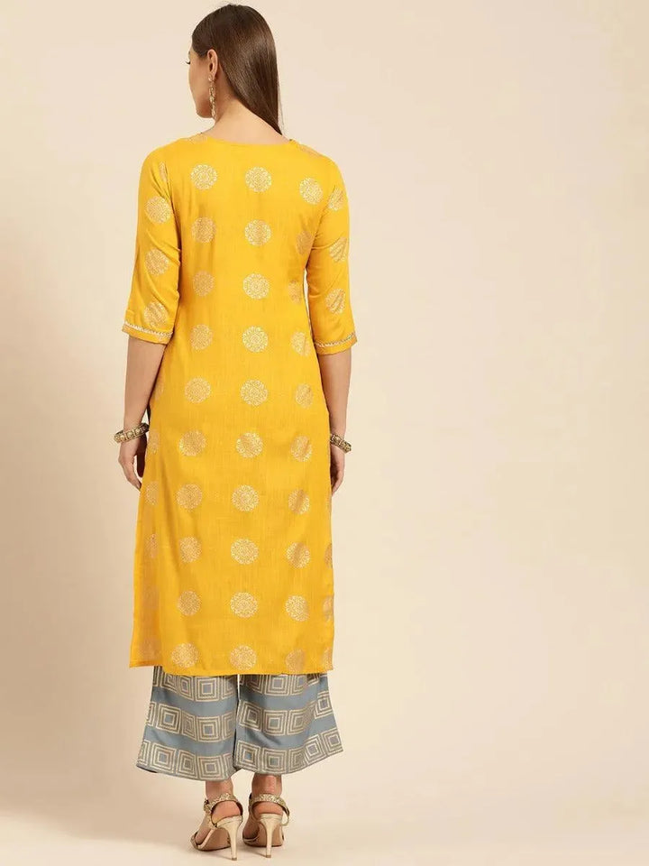 Mustard Printed Rayon Kurta Set - Libas