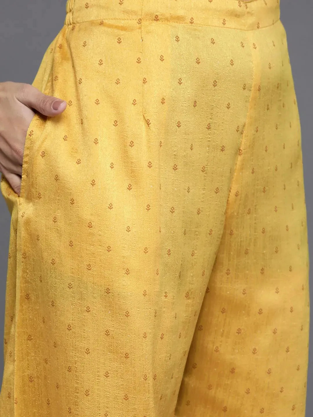 Mustard Printed Silk Blend Suit Set With Palazzos - Libas 