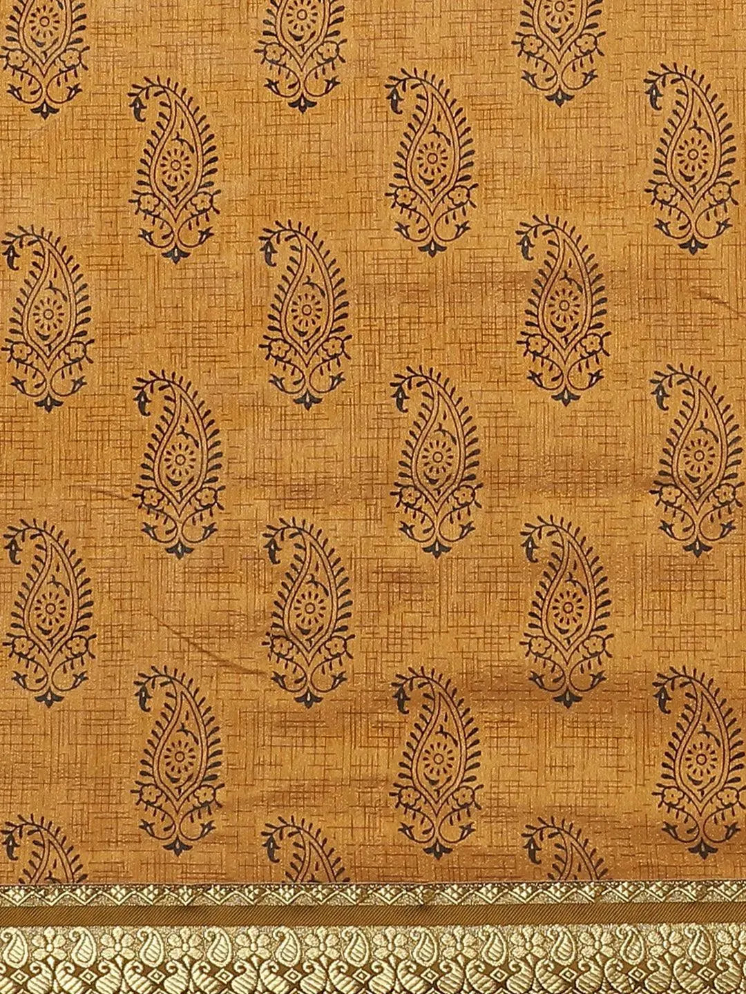Mustard Printed Silk Blend Saree - Libas 