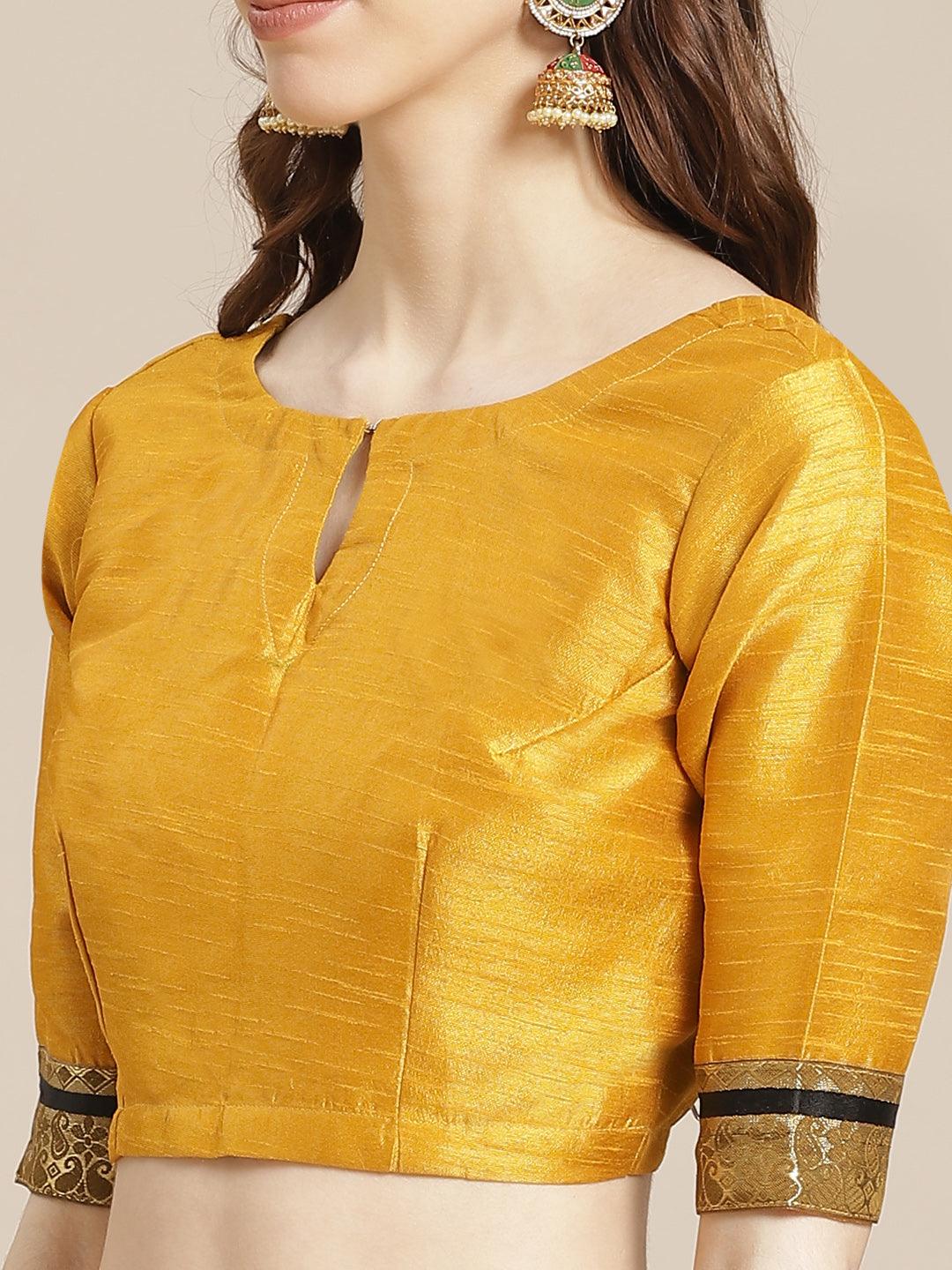 Mustard Printed Silk Blend Saree - Libas