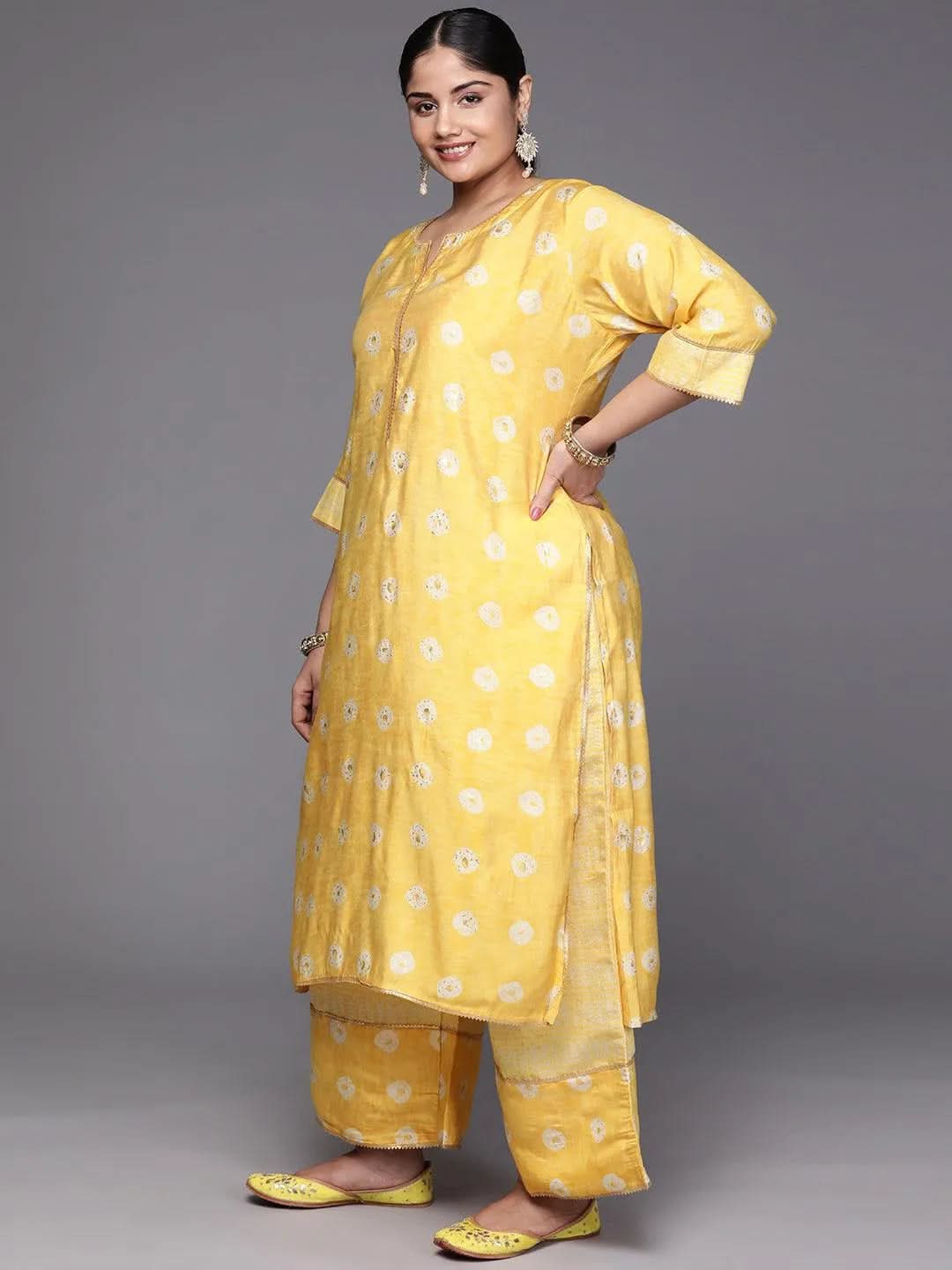 Black Yoke Design Cotton Straight Kurta With Trousers & Dupatta - Libas 