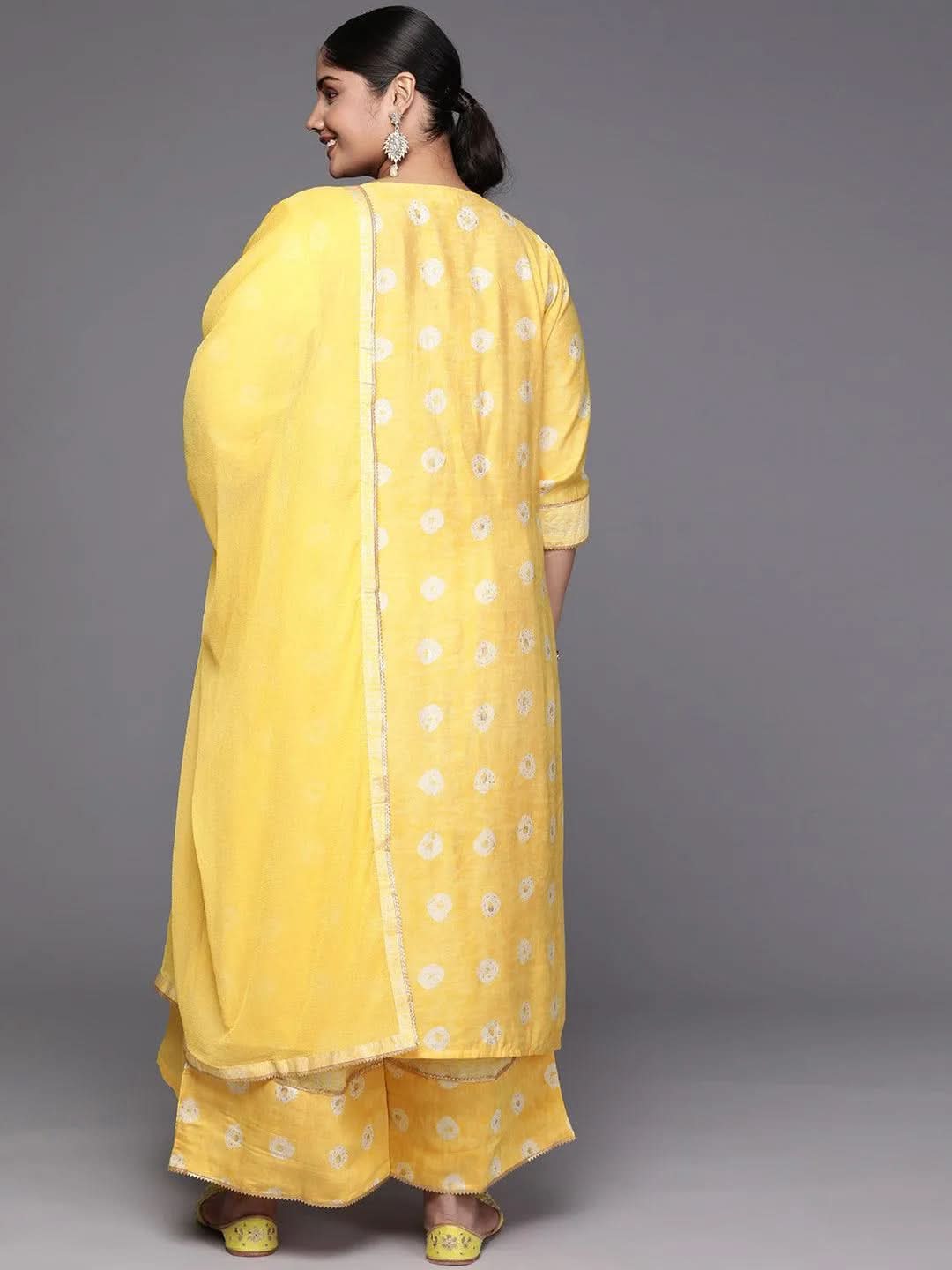 Black Yoke Design Cotton Straight Kurta With Trousers & Dupatta - Libas 