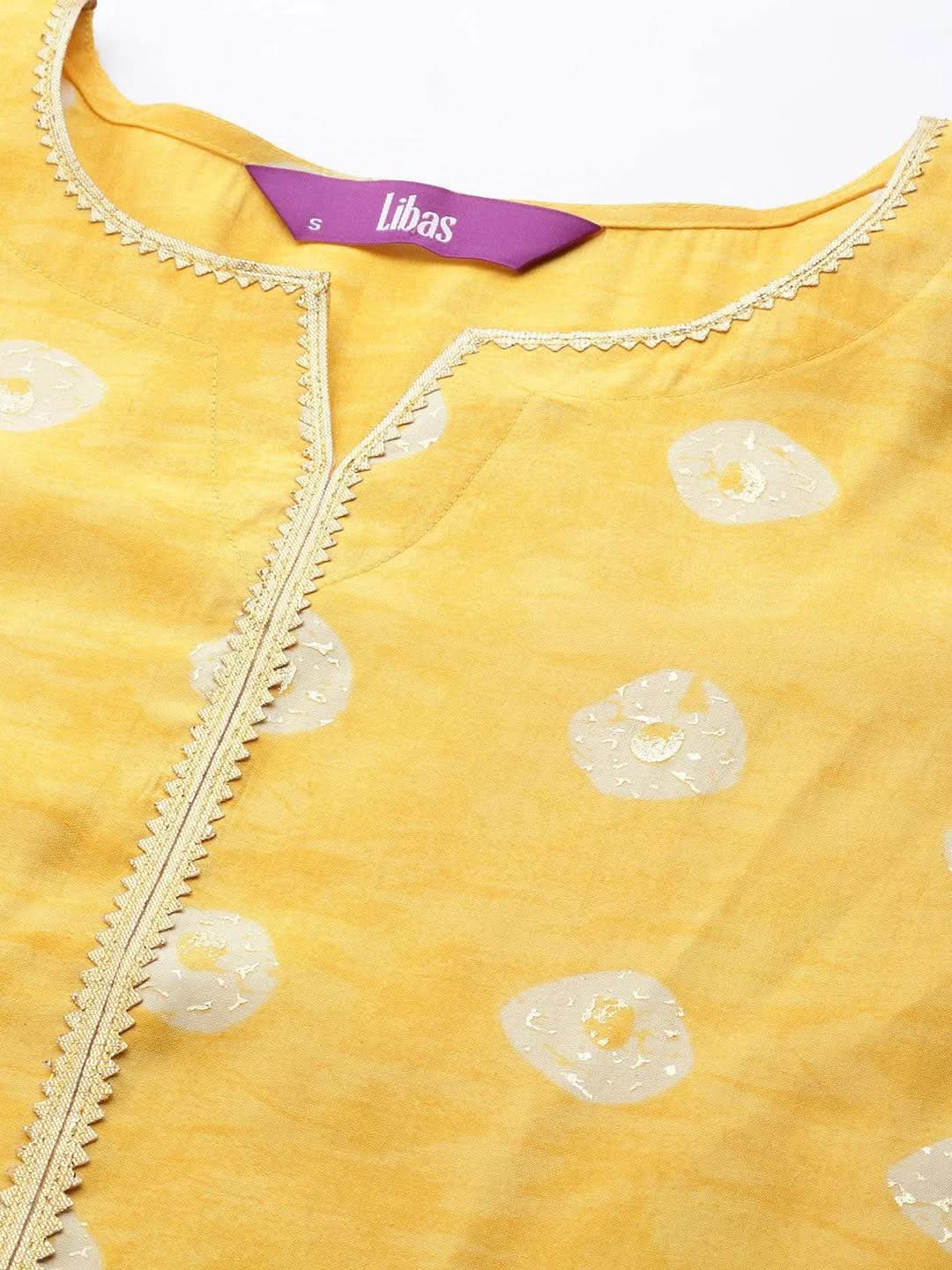 Mustard Printed Silk Blend Straight Suit Set With Palazzos - Libas 