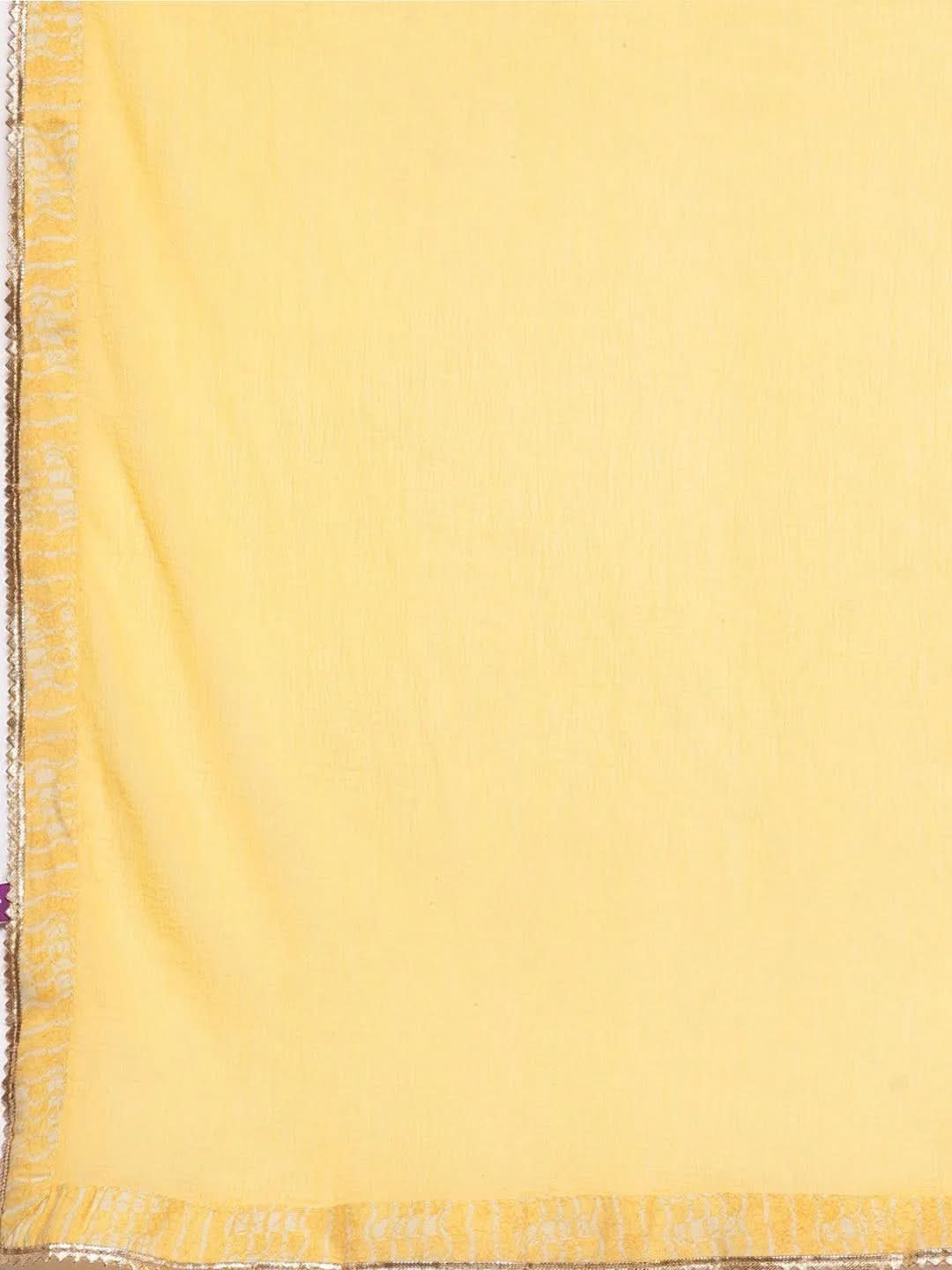 Mustard Printed Silk Blend Straight Suit Set With Palazzos - Libas 