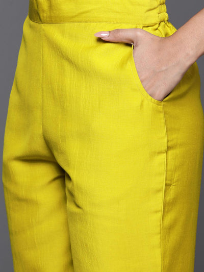 Mustard Printed Silk Blend Straight Kurta With Trousers & Dupatta - Libas