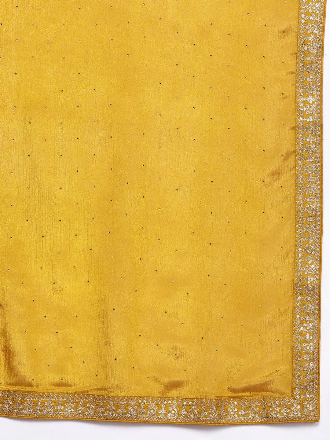 Mustard Printed Silk Blend Straight Kurta With Trousers & Dupatta - Libas 