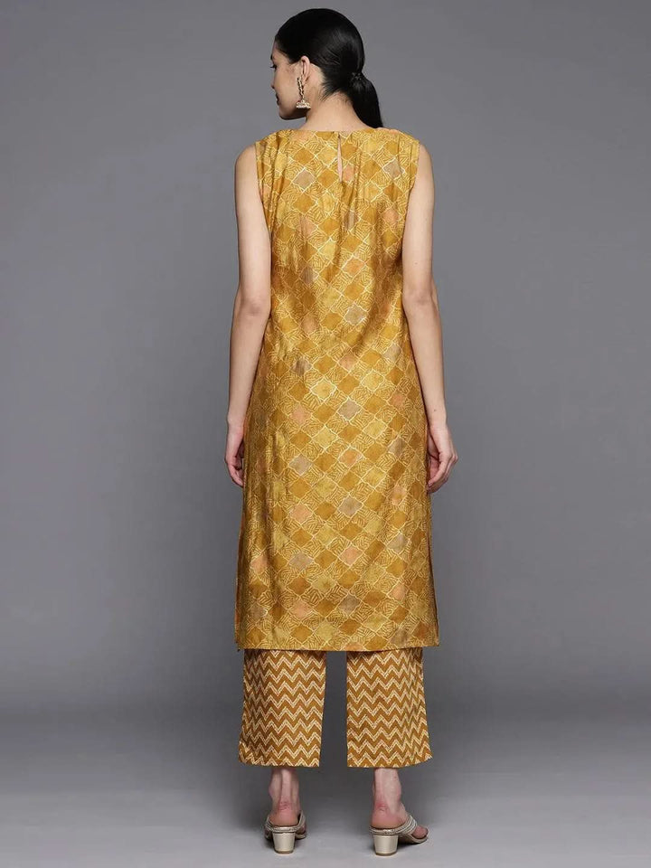 Mustard Printed Silk Blend Straight Kurta Set With Trousers - Libas
