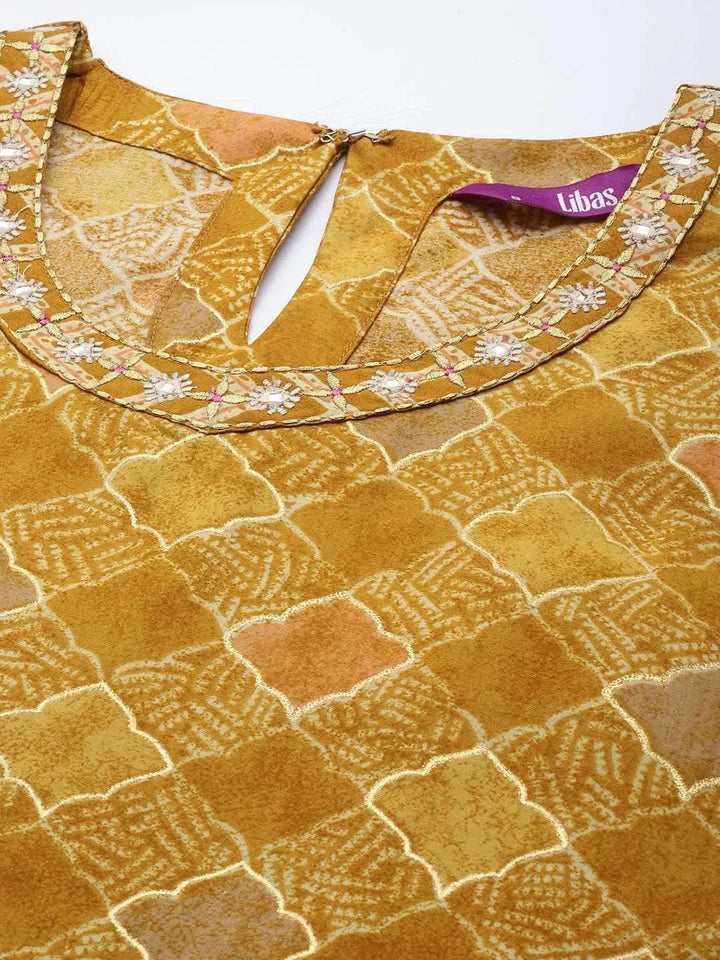 Mustard Printed Silk Blend Straight Kurta Set With Trousers - Libas